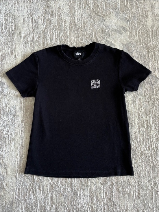 Stussy Tops - Stussy Womens Ribbed Black Short Sleeve Tee with White Chest Logo